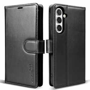 Tough On for Samsung Galaxy S25 Flip Wallet Leather Case Black