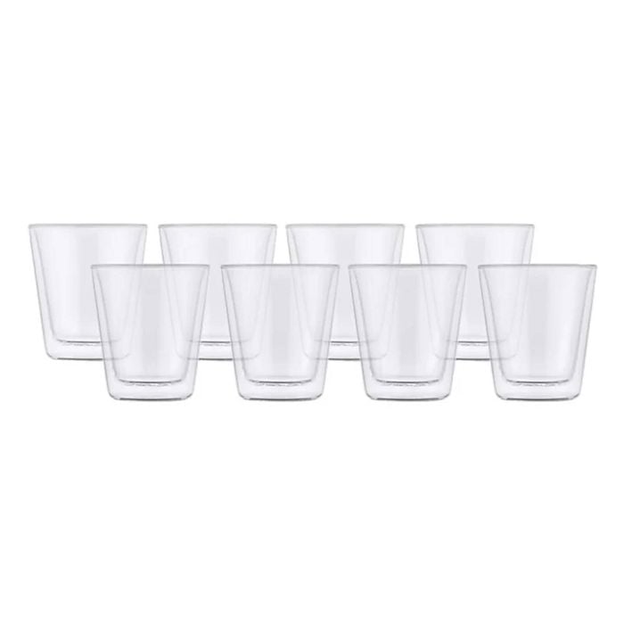 8pc Maxwell & Williams Blend Double Wall Conical 200ml Glass Cup Set - Clear