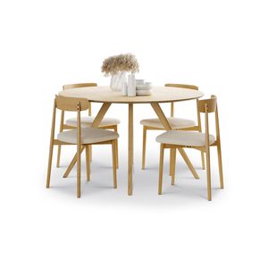Milari 5 PCE Round 120cm Dining Set with Natural Beige Oak Chairs