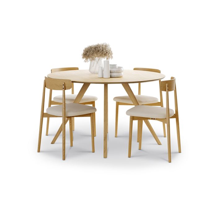 Milari 5 PCE Round 120cm Dining Set with Natural Beige Oak Chairs