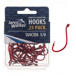 Jarvis Walker Red Chemically Sharpened Suicide Octopus Fishing Hook 25 Pack 5/0