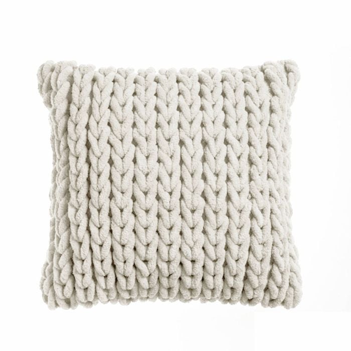 Cable Appliqued Filled Cushion - Ivory 45cm x 45cm
