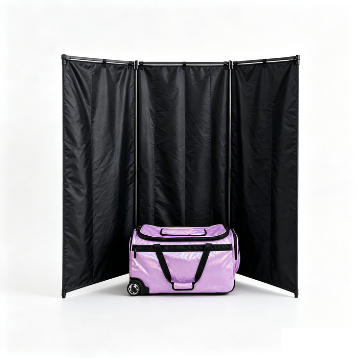 Advwin 26" Rolling Dance Bag with Garment Rack & Curtain, PU-Coated Glitter Fabric