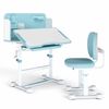 Costway Tilt Kid Study Desk & Chair Set Adjustable Writing Table Set Blue