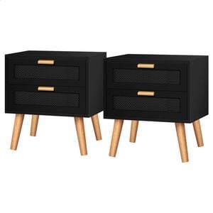 ALFORDSON Bedside Table Boho Rattan Black Set of 2