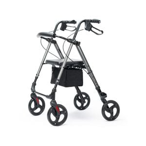 EQUIPMED 4 Wheel Lightweight Rollator Walker, Aluminium Frame, Seat, Carry Bag, for Seniors, Titanium Style