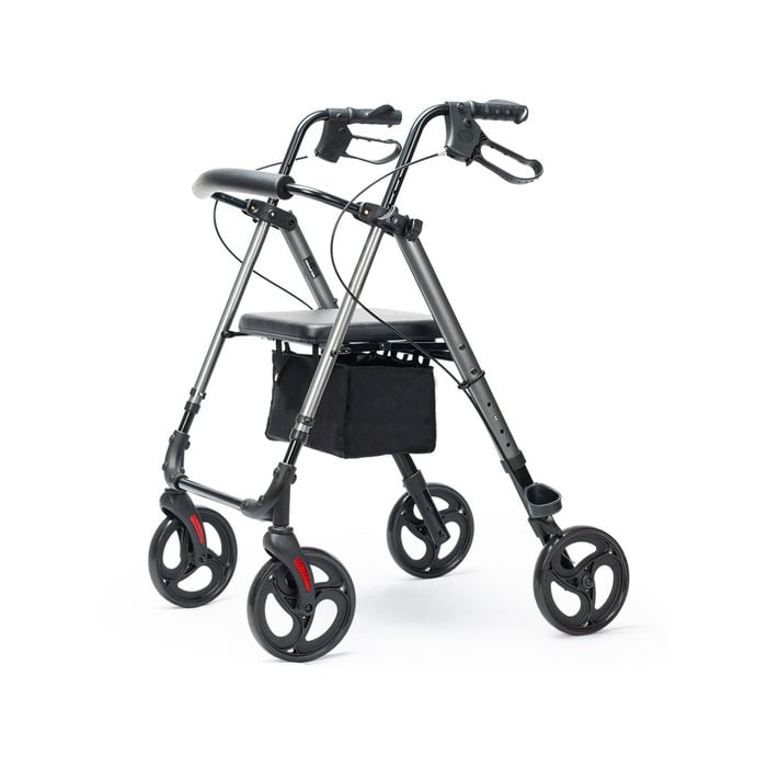 EQUIPMED 4 Wheel Lightweight Rollator Walker, Aluminium Frame, Seat, Carry Bag, for Seniors, Titanium Style