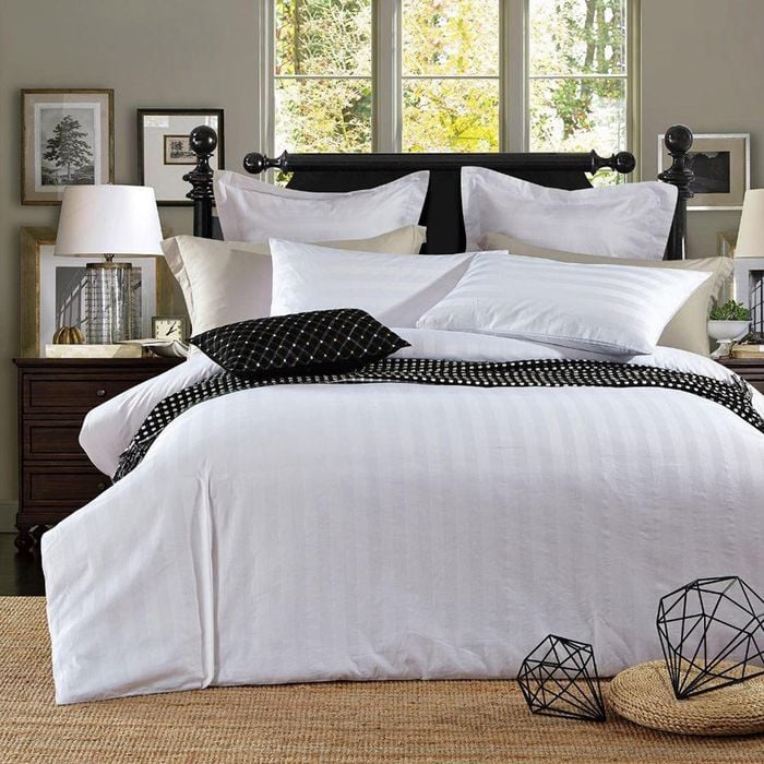 CottonMore Cotton White Sateen Stripe Duvet Cover Set - Double