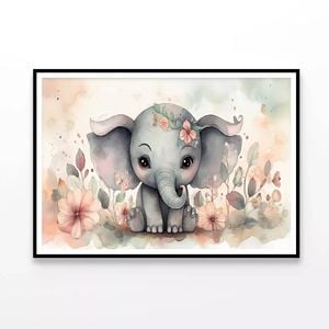 Baby Elephant Watercolor Style  Print 100% Australian Made 120x90cm  (Poster)