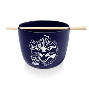 Afl Noodle Bowl With Chopsticks - Geelong Cats - Ceramic - 490ml Capacity