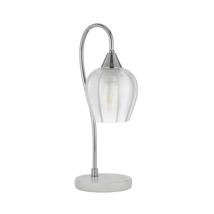 Telbix Azalea Contemporary Table Desk Lamp Light Marble Metal Glass White Marble Chrome Clear Gloss