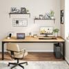 OAKORY 200cm Home Office Computer Desk Two Person Metal Frame Black & Light Walnut