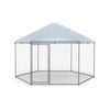 Costway Walk-in Chicken Coop Metal Poultry Cage W/wire Mesh & Waterproof Cover