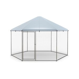 Costway Walk-in Chicken Coop Metal Poultry Cage W/wire Mesh & Waterproof Cover