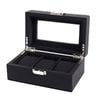 Catzon Watch Box With Glass Window Weaving Texture Watch Jewelry Organizer-3slot