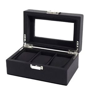 Catzon Watch Box With Glass Window Weaving Texture Watch Jewelry Organizer-3slot
