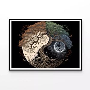 Ying Yang As Tree And Moon Art  Print 100% Australian Made 90x60cm  (poster)