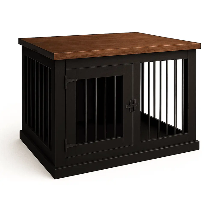 Paws and Willow Single Night Sky with Espresso Top Wooden Dog Crate Hinged Door with Bars