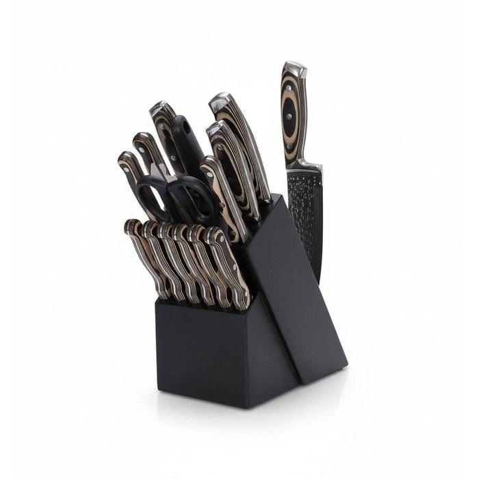 15-Piece Kitchen Knife Set with Wooden Block - High Carbon Japanese Steel - Ultra Sharp