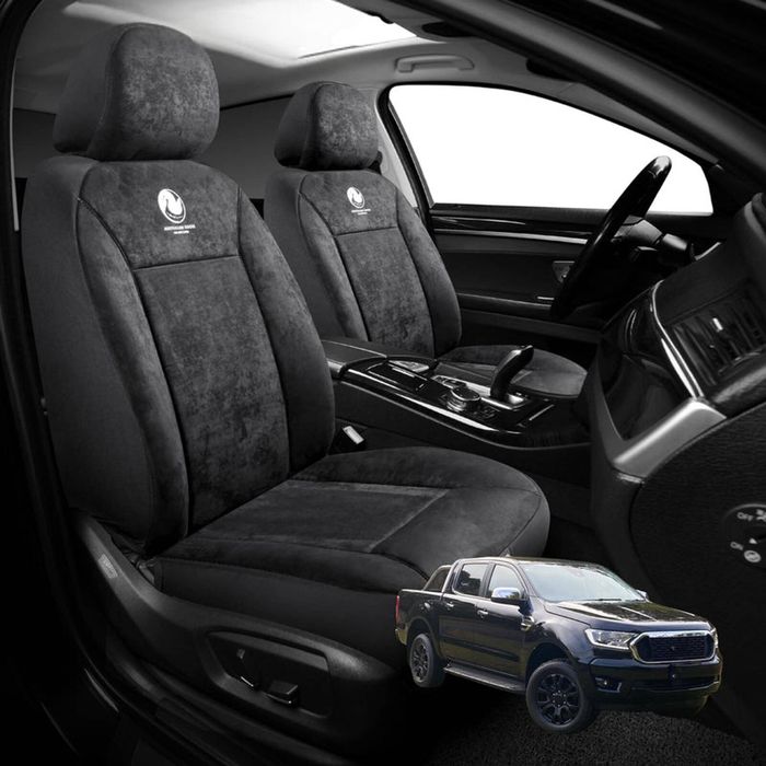 Australian Goose Edition Front Seat Covers for Ford Ranger 2022 - Current (PX Mk3) - Suede, Universal Fit - Black