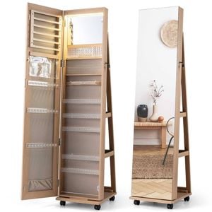 Costway 1.63m Rolling Led Jewelry Cabinet Full-length Makeup Mirror Natural