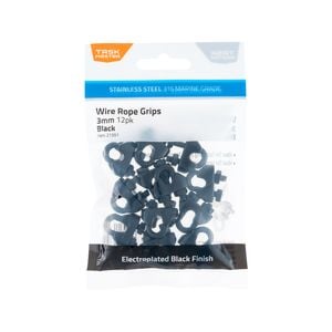Taskmaster 3mm Black 316 Stainless Steel Wire Rope Grips - 12 Pack