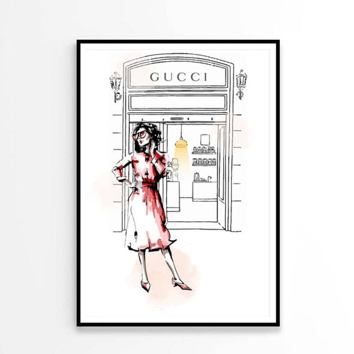 Red Lady with Fashion Store Print 100% Australian Made 60x90cm (Poster)
