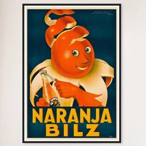Galrie Naranja Bilz Orange Juice Vintage Poster by Achille Mauzan Retro Wall Art Décor, Black Frame, 50 x 70cm (20 x 28inch)