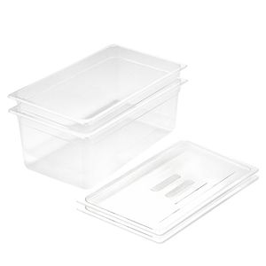 SOGA 1/1 GN Polycarbonate Food Pan 200mm Clear 2 Pack with Lids
