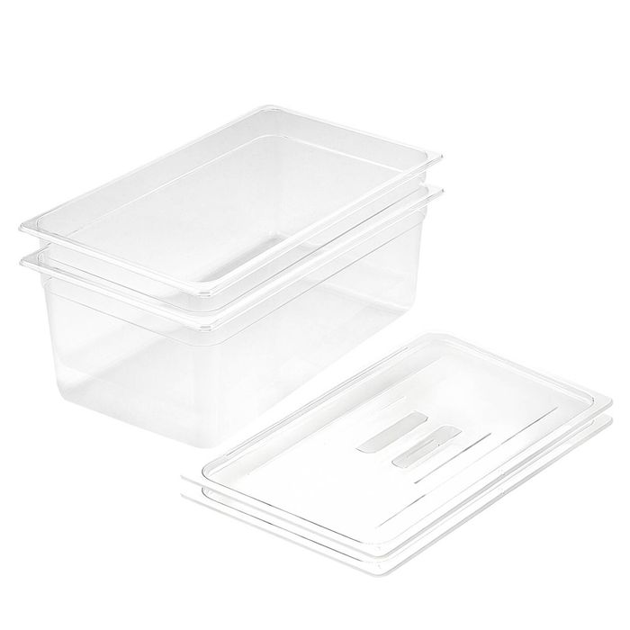 SOGA 1/1 GN Polycarbonate Food Pan 200mm Clear 2 Pack with Lids