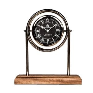 Ssh Collection Bond Street 36cm Tall Desk Clock With Round Black Face - Timber And Nickel