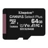 Kingston 64GB Canvas Select Plus MicroSD With SD Adapter [SDCS2/64GB]