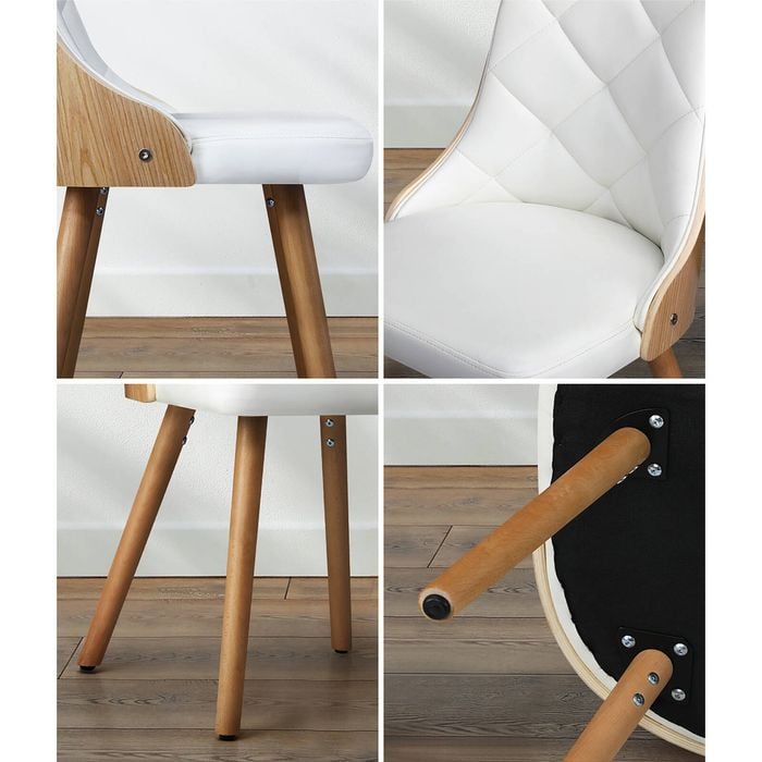 Oikiture 2x Dining Chairs Wooden Faux PU Leather White - Bunnings