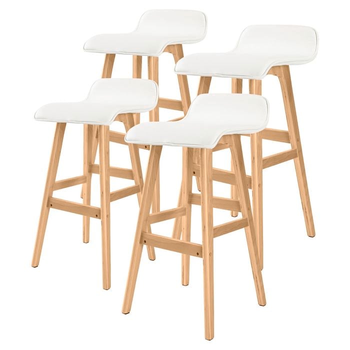La Bella 4 Set 74cm White Wooden Bar Stool Sophia Leather