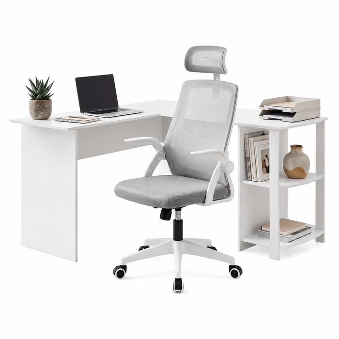 Artiss Office Desk & Chair Set 136cm L Shaped Computer Desk Ergonomic Office Chair Adjustable