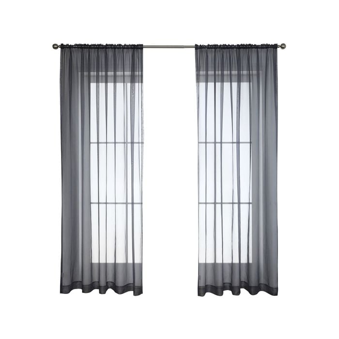 Windoware 700 x 213cm Charcoal Coco Sheer Rod Pocket Curtain - 1 Pack