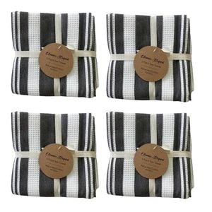 4x3pc Cdsi Eleanor Tea Towel Striped Recycled Cotton Set Grey 50x70cm