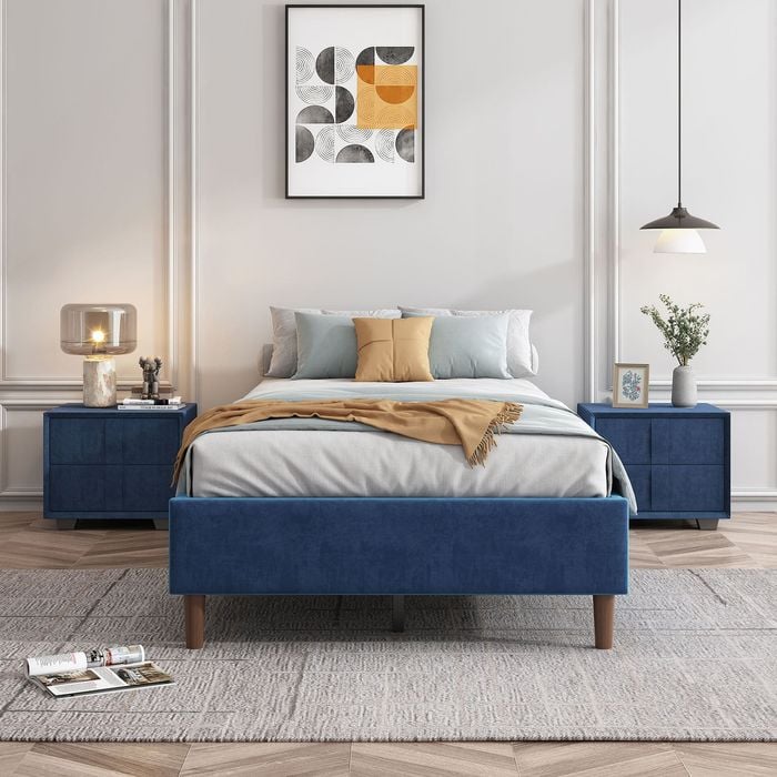 Velvet Blue Bed Frame Single