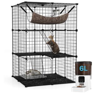 Advwin 3 Tier DIY Cat Cage Enclosure + 6L Smart Pet Feeder Dispenser Wi-Fi App
