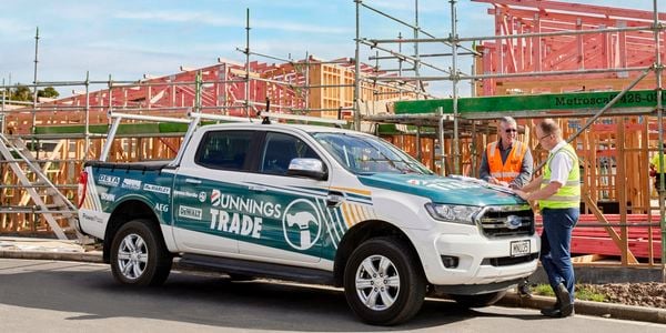 Bunnings Trade ute in front of job site.
