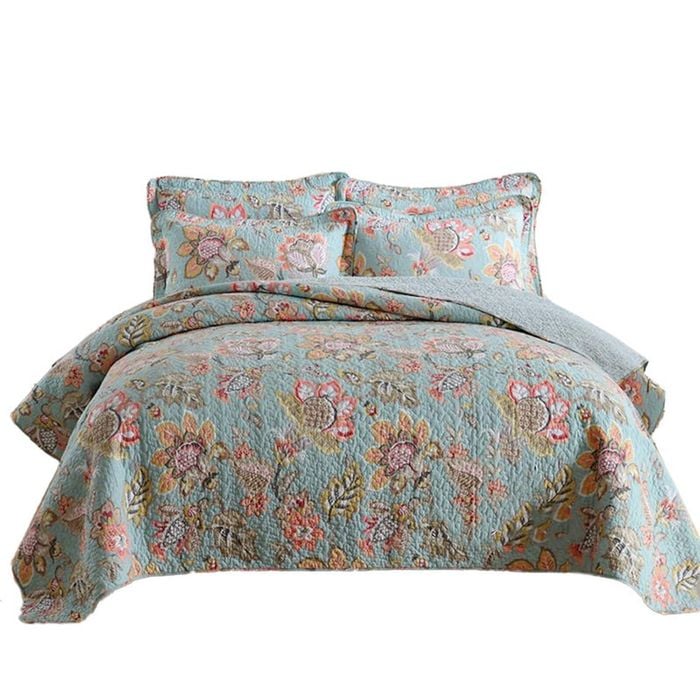 Catzon 3 Pieces Queen Size Quilt Bedding Set Floral Reversible Bedspread
