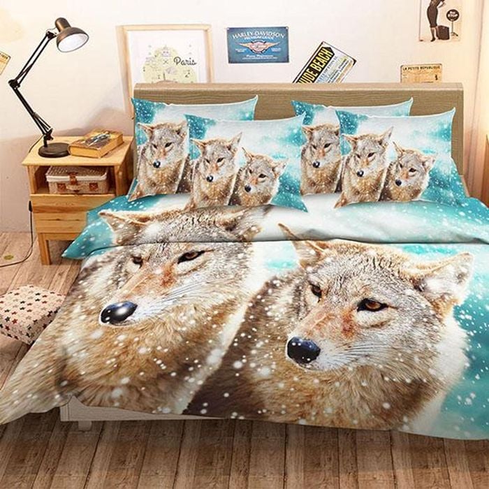 3D Snow Wolves 80 Bedding Set Pillowcases Quilt Duvet Cover Set Queen King