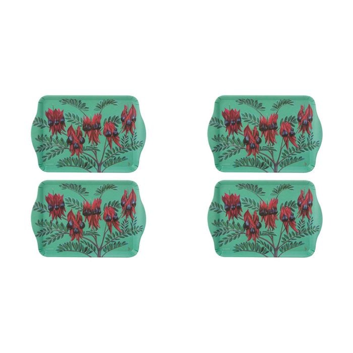 2x 2pc Ashdene Native Flora Sturt's Desert Pea Serving Platter Scatter Tray
