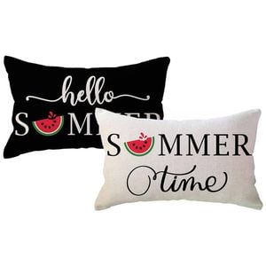 Catzon 2 Pcs Summer Lumbar Pillow Covers Linen Pillowcase for Home Decor-Set 9