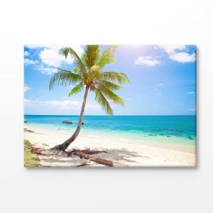 Tropical Beach With Coconut Palm Print 100% Australian Made 150x100cm (Stretched Canvas)