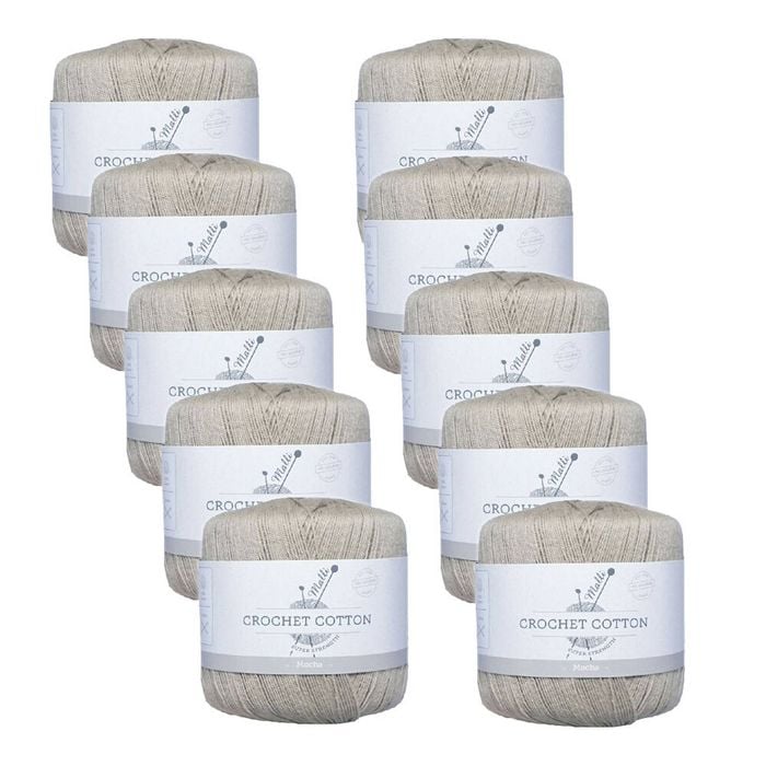 10pk Malli Super Strength 100% Cotton Crochet Knitting Yarn 3ply 50g Mocha
