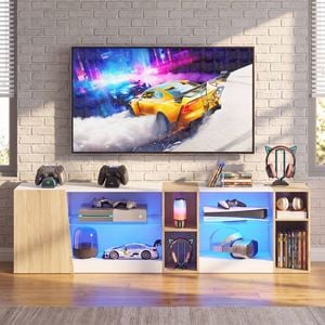 Advwin 160cm LED TV Unit Cabinet Gaming Entertainment Center w/ Adjustable Glass Shelves & Cabinet White