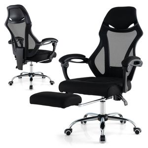 Costway Office Chair Mesh Seat High Back w/Height-Adjustable Footrest Black