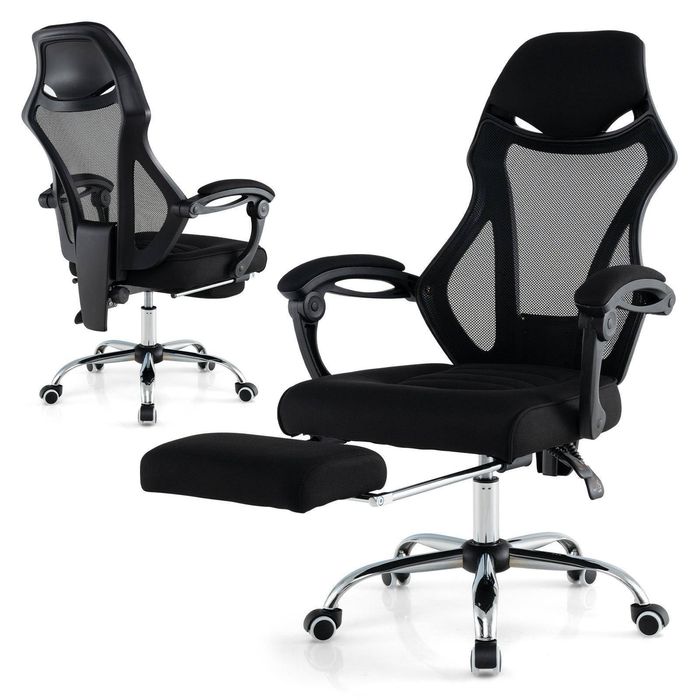 Costway Office Chair Mesh Seat High Back w/Height-Adjustable Footrest Black