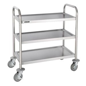 Vogue Clearing Trolley Stainless Steel 3 Tier Small Commercial Kitchen Storage Utility Cart